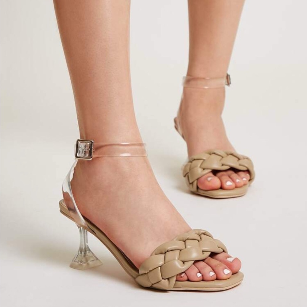 SHEIN Tan Braided Heels with Clear Lucite Heel size 37